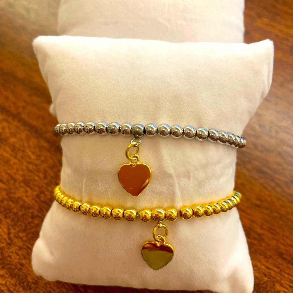 Sterling beads with gold plated heart bracelet